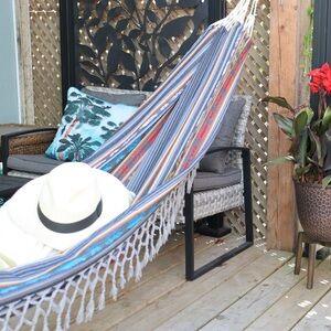 Handmade Ecuadorian Boho Style Cement Grey Hammock with Fringe